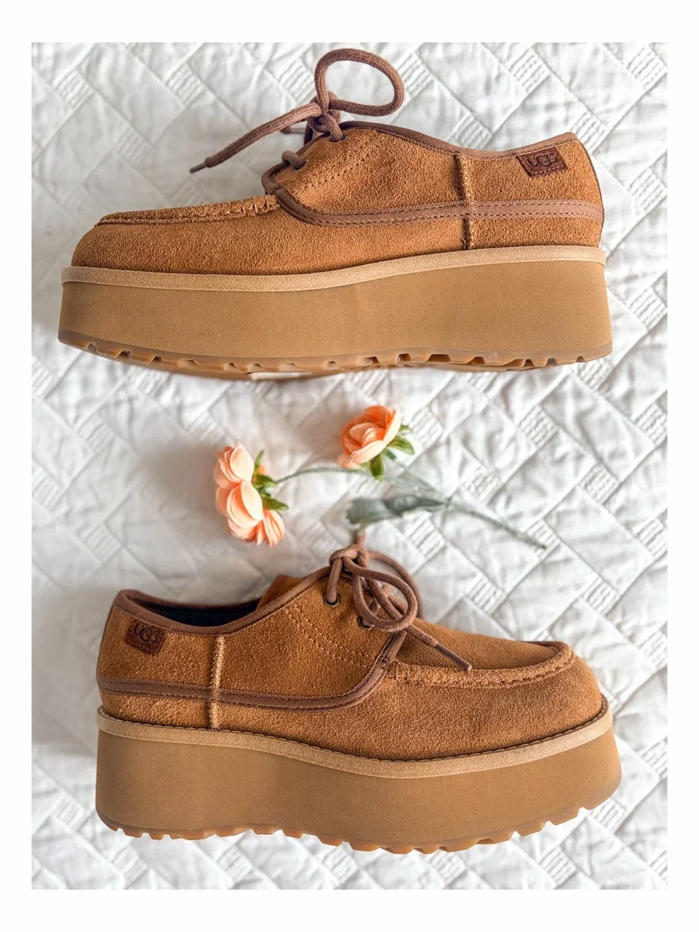 UGG Cityfunc Platform Derby Shoes Chestnut Suede Lace Up Women’s Size 8